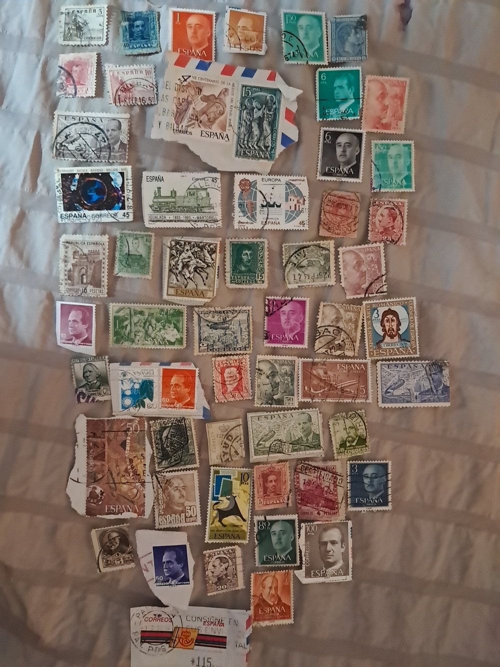 Vintage Spanish Stamp Collage Art Print - Multicolor